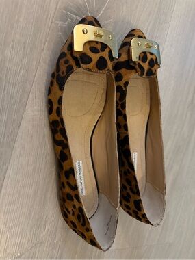 Diane Von Furstenberg Leopard Print Flats with Gold Accent